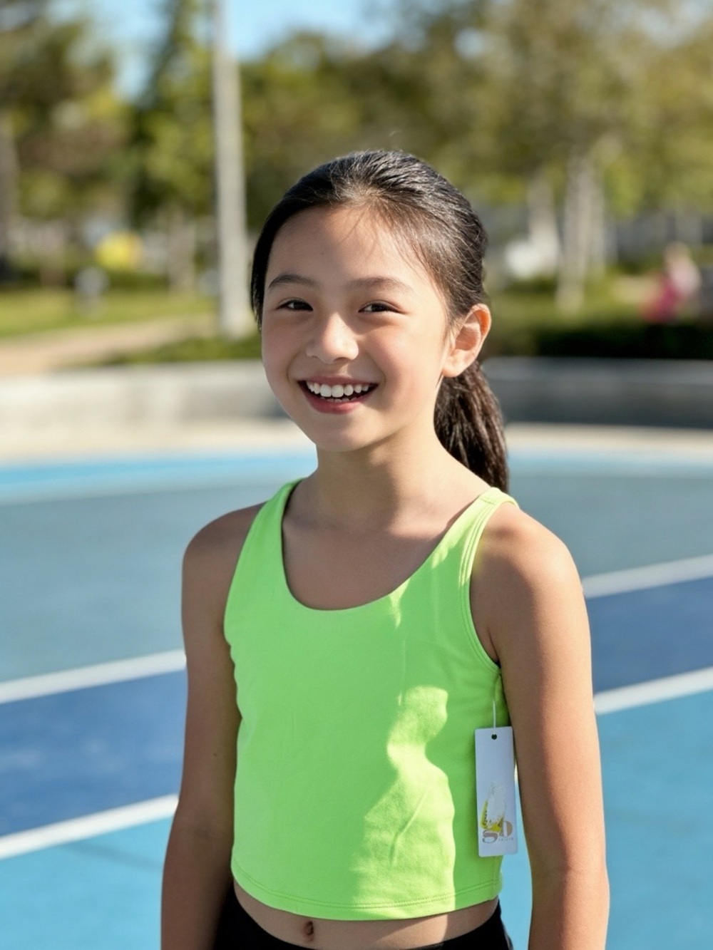 Youth GB Girls neon green athletic crop top Dri Fit Large nylon spandex bralette